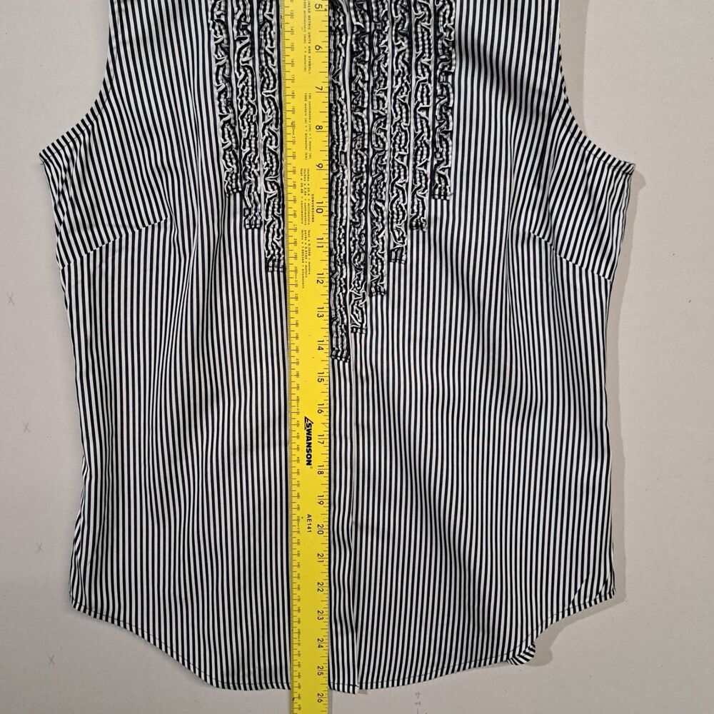 Lauren Ralph Lauren Sleeveless Ruffled Blouse Black White Stripes Size 4 Cotton - Picture 7 of 7